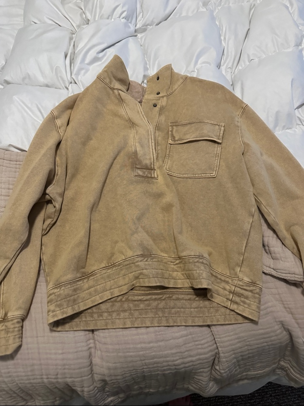 Casual Pullover Quarter-Snap Sweatshirt in Faded Khaki